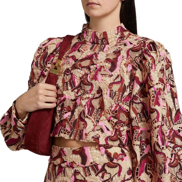 Farm Rio NWT Embroidered Horses Guipure-Lace Blouse - Picture 6 of 15